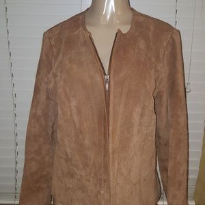 Alfani Women's Genuine Leather Tan Zip Up jacket